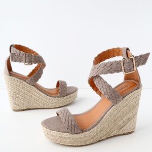 Qupid Tan Espadrille Wedge Sandals with Ankle Strap